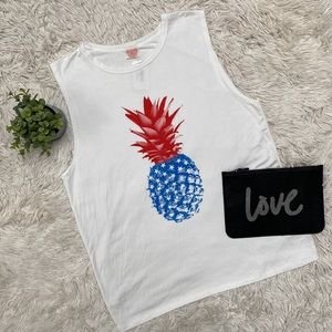 Color Bear Sleeveless Pineapple Top💗 White Red& Blue